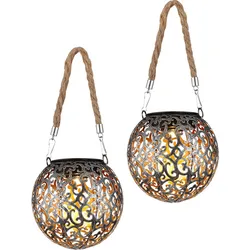 Solarlampe Hängeleuchte Gartendeko LED Garten rund Außenleuchte Tisch Pendellampe im Kugeldesign, Metall kupfer silber, 1x LED, DxH 12x26 cm, 2er Set