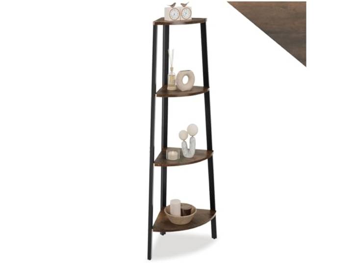 tectake® Eckregal, Industrial Wohnzimmer Möbel, Leiterregal mit 4 Ebenen, 34 x 34 x 125 cm, Eckschrank, Nischenregal, schmales Regal Holz Optik, Flur Möbel - Industrial Holz dunkel, rustikal