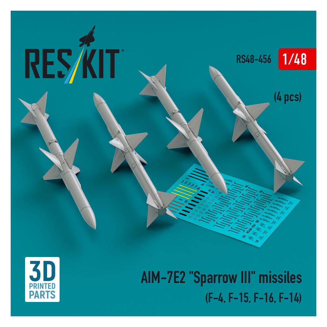ResKit AIM-7E2 Sparrow III missiles (4 pcs) (F-4, F-15, F-16, F-14) (3D Printed) (RS48-0456)