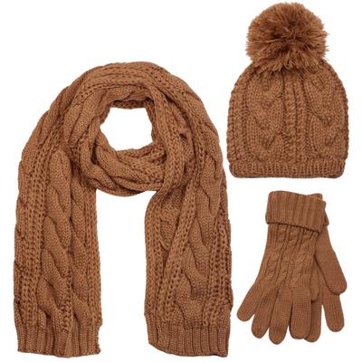 styleBREAKER "Strick Schal, Mütze & Handschuh Set mit Zopfmuster" 3 Stk.