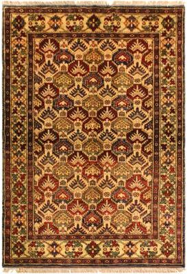 Treasured Knots Caucasian Super Kazak Kairo Gold/Blue Hand Knotted Wool Rug - 4'3'' x 5'6''