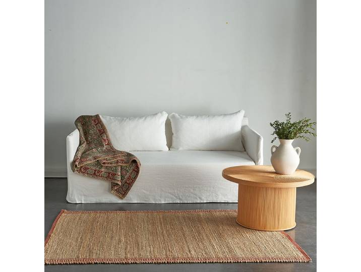 Tapis rectangulaire en jute naturel et coton terracotta tissé mai