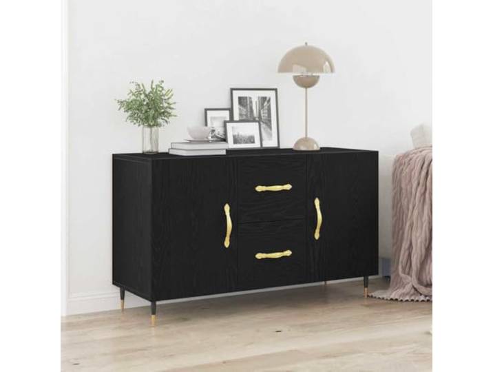 RJPLMFV Anrichte Eiche schwarz 100 x 36 x 60 cm aus Holz Aufbewahrung für Esszimmer, Schubladen und Türen, modernes Design, schmale Füße