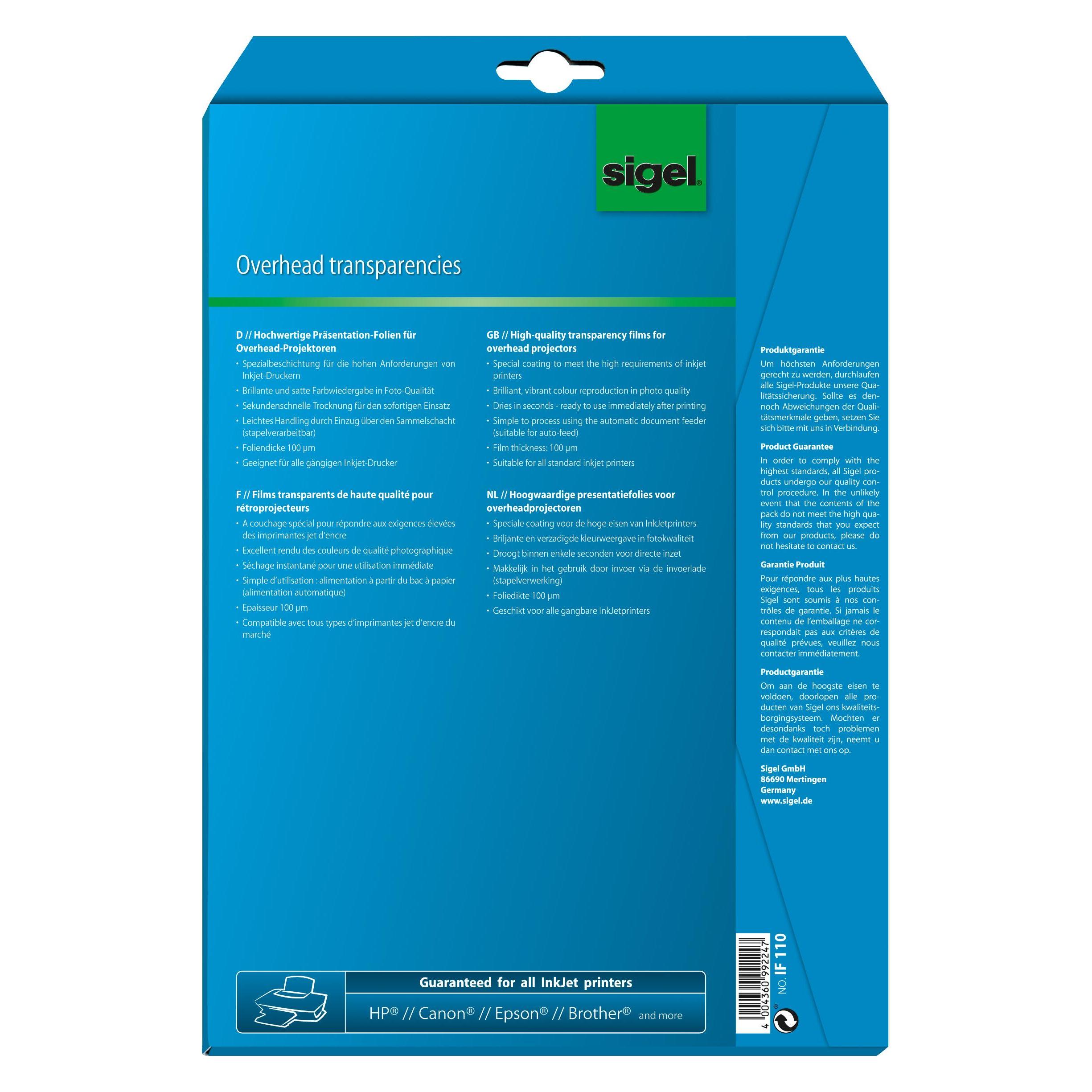 Sigel Inkjet Overhead-Folien (100 g/m², 10x) (IF110)