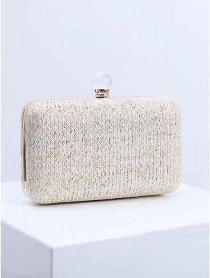 LightInthebox Elegant Straw Clutch Purse with Pearl Clasp - Stylish Women's Evening Bag for Summer Events