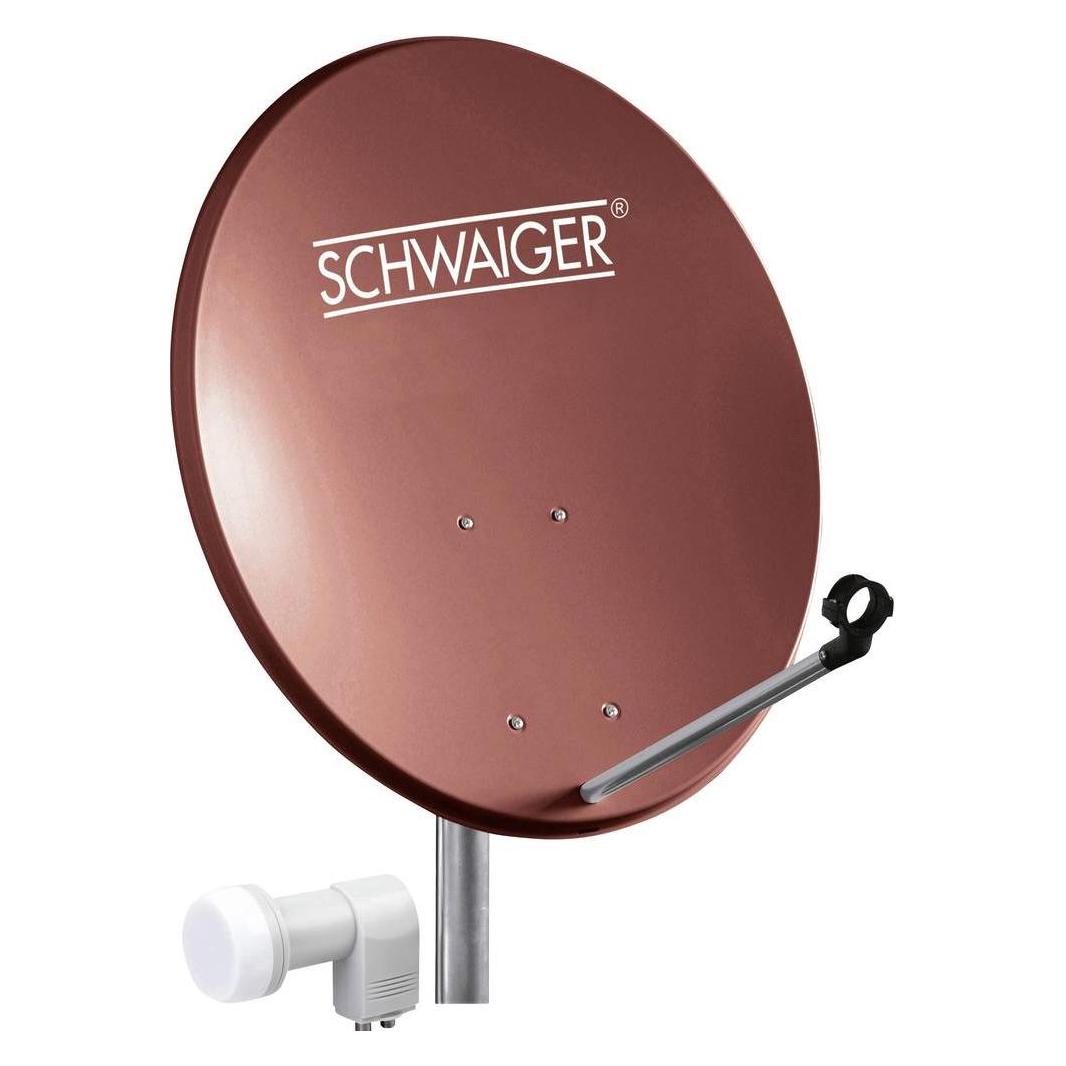Schwaiger SAT Anlage 60 cm 2 Teilnehmer Twin-LNB Ziegel-Rot (Parabolantenne, DVB-S / -S2) (SPI5502SET2)