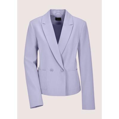 Jackenblazer MADELEINE "Blazer Eleganter Kurzblazer mit Reverskragen", Damen, Gr. 36, lila (hellamethyst), Obermaterial: 68% Polyester PES. 28% Viskose CV. 4% Elasthan EL., Modern, gerade, Blazer, Tonige Knöpfe