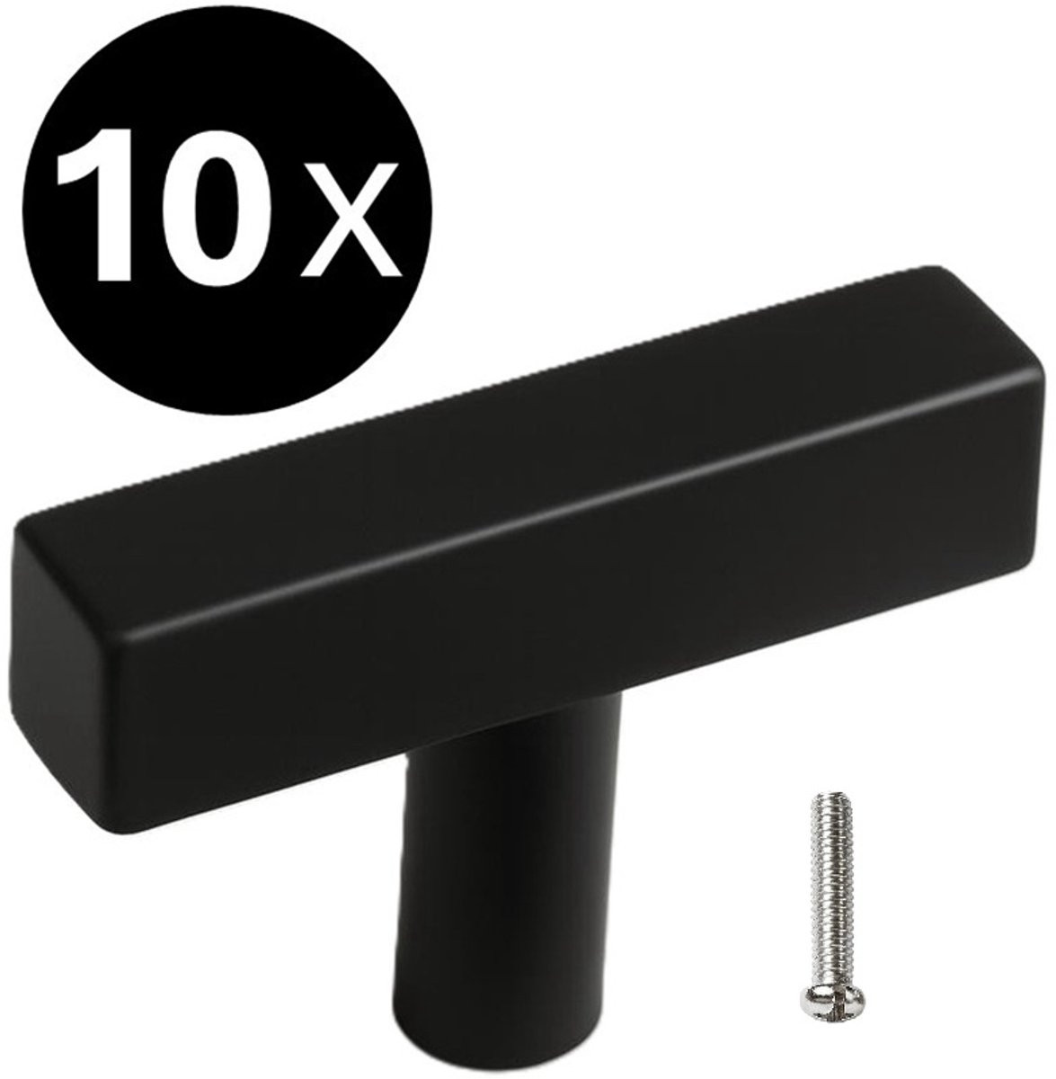 MSQDESIGN Deurknop T-vorm zwart, 10 stuks