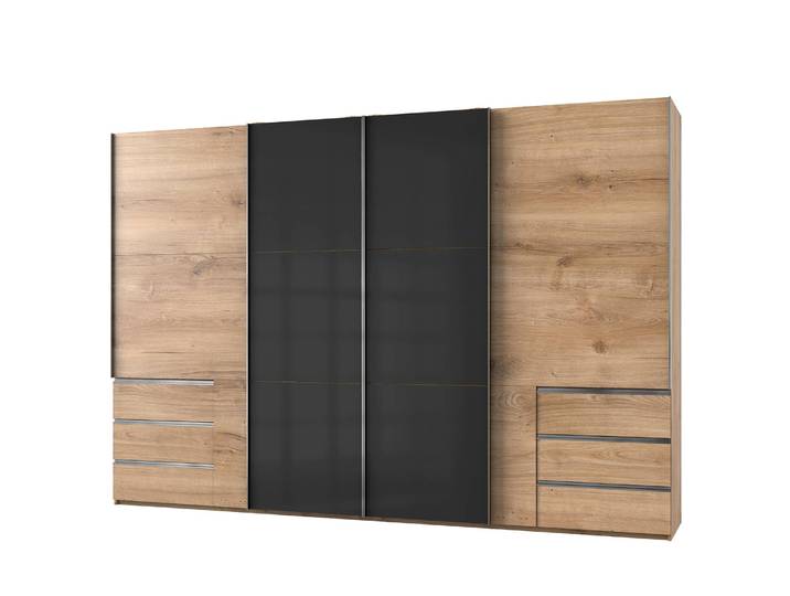 Schwebetürenschrank Level 36 C 350 x 236cm Mehr als 5 Schubladen Eiche Dekor/Hochglanz Graphit
