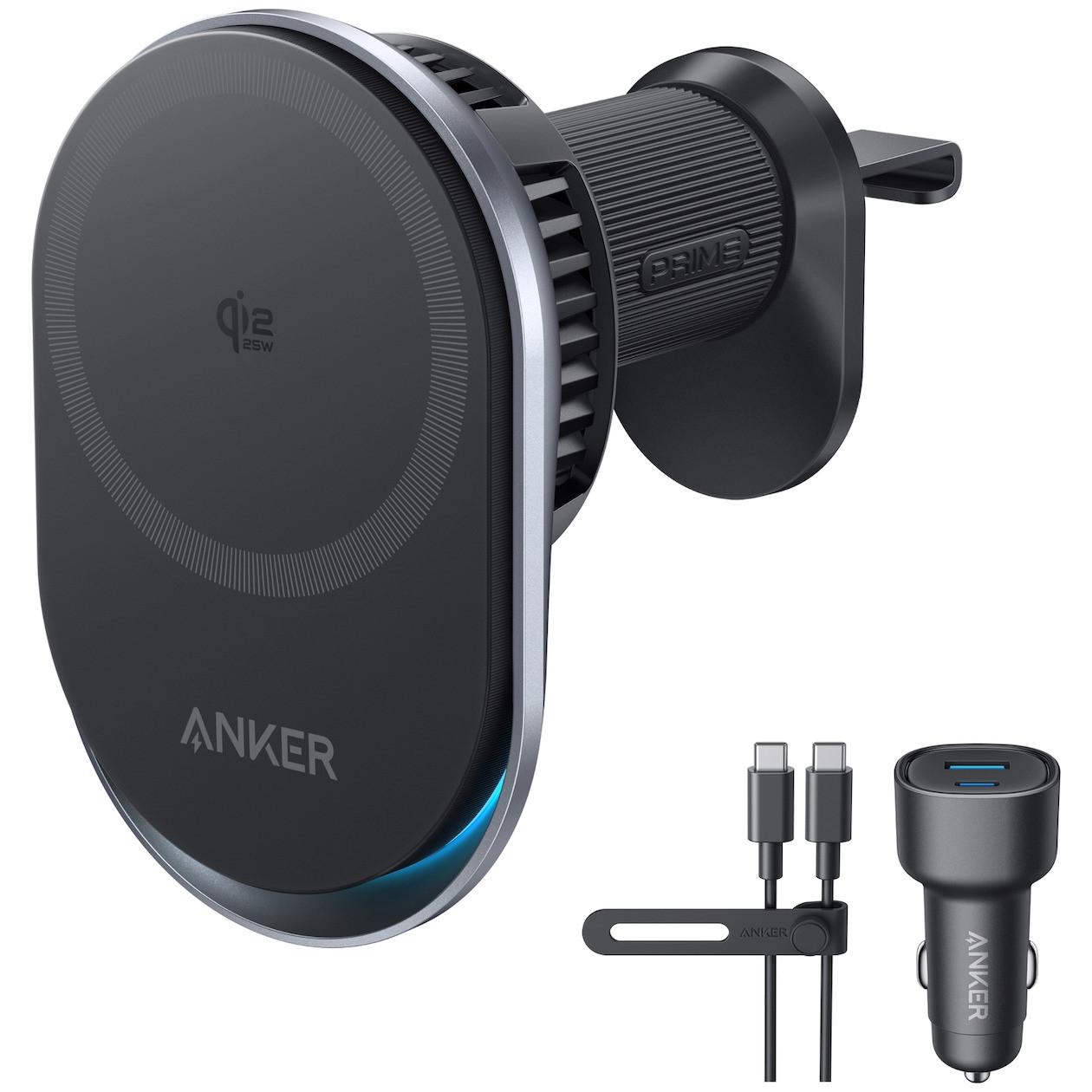 Anker Prime Wireless Car Charger 25W Qi2.2 Pad met gescheiden USB-C kabel