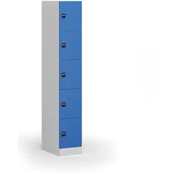 Schließfachschrank S1, 5 Fächer, 1850 x 300 x 500 mm, zerlegt, RFID-Schloss, blaue Tür
