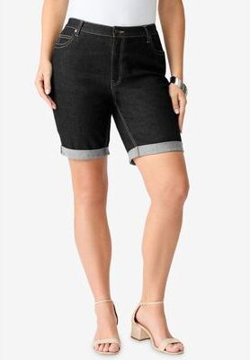 Plus Size Women's Plus Size 24/7 Cuffed Short by Denim 24/7 by Roamans in Black Denim (Size 22 W)