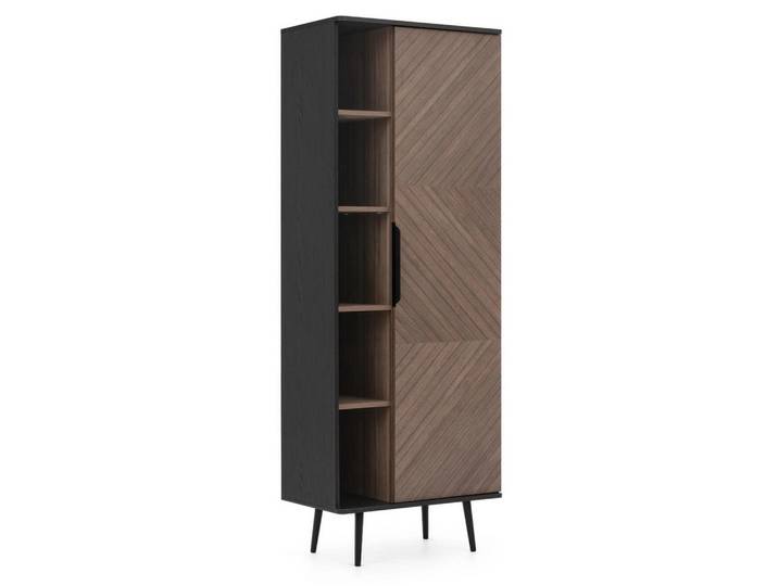 Ravio Hochregal Pinelli 70/190/41 1-türig, Schwarz, Braun, Metall, 8 Fächer, Rechteckig, 70x190x41 cm, Wohnzimmer, Regale, Bücherregale