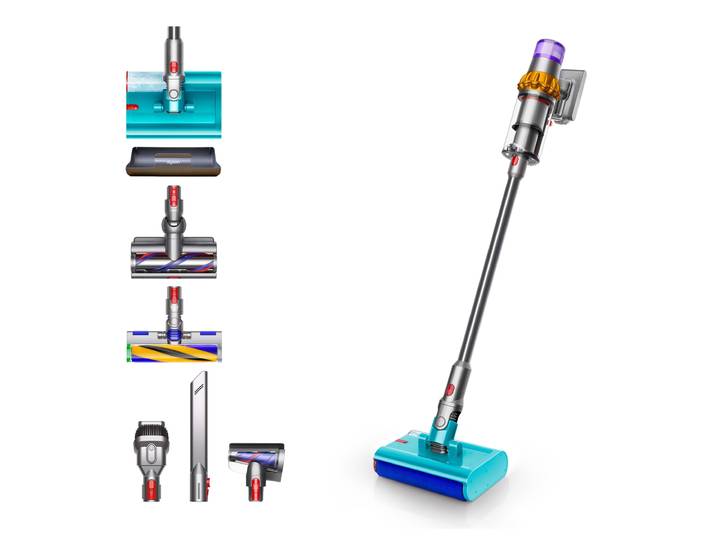 DYSON Nass-Trocken-Akkusauger V15s Detect Submarine™ , blau (nickel satin gelb, glanz nickel), B:26cm H:124,6cm T:25cm, Akkusauger, Bis zu 60 Minuten Laufzeit inkl. austauschbarem Akku, Nass-Trocken-Akkusauger