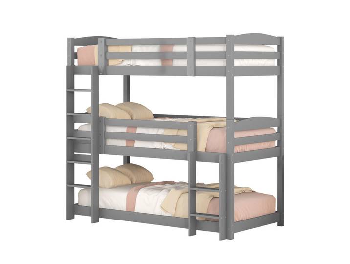 Flora Grace Etagenbett 90/200 cm Grau aus Kiefernholz, 3 Schlafplätze mit 2 Leitern, Holz, 90x200 cm, Babymöbel & Kindermöbel, Kinderzimmer & Jugendzimmer, Stockbetten