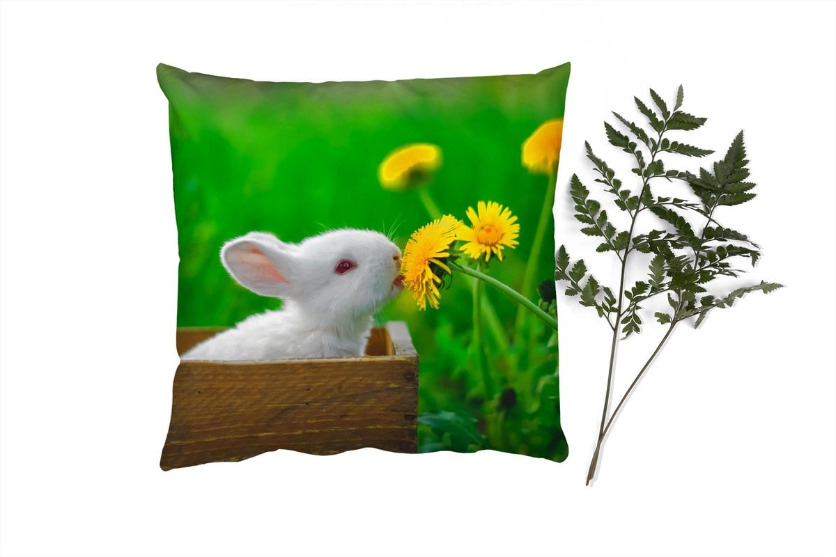 PillowMonkey Sierkussen Konijn Paardenbloem Gras 45 x 45 cm