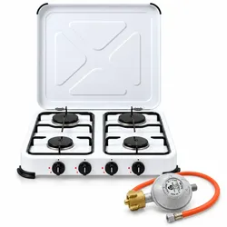 Camping-Gas-Kocher Mobi 4-flammig, weiss  mit Gasschlauch und Gasregler