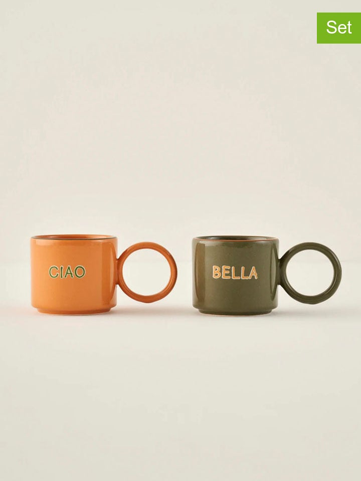 BELLA MAISON 2er-Set: Tassen "Line" in Orange/ Grün - 180 ml - onesize