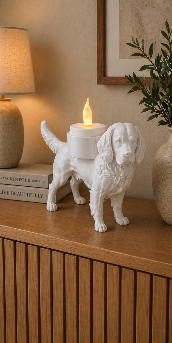 Wit Waxinelichthouder Gordon Setter Hond Decoratie