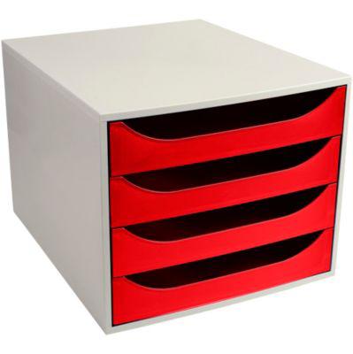Exacompta Schubladenbox 4 Schübe Rot, A4/A4+, offene Front, leise, Sicherheitsstopp