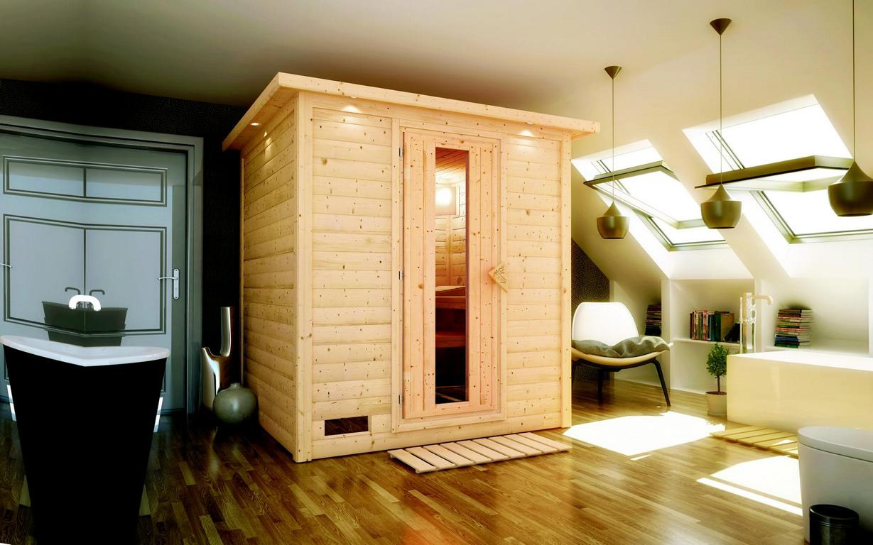 KARIBUHOLZT Sauna Mojave Front 9kW int.Strg m.Isoliertür u.Dachkr 09221899