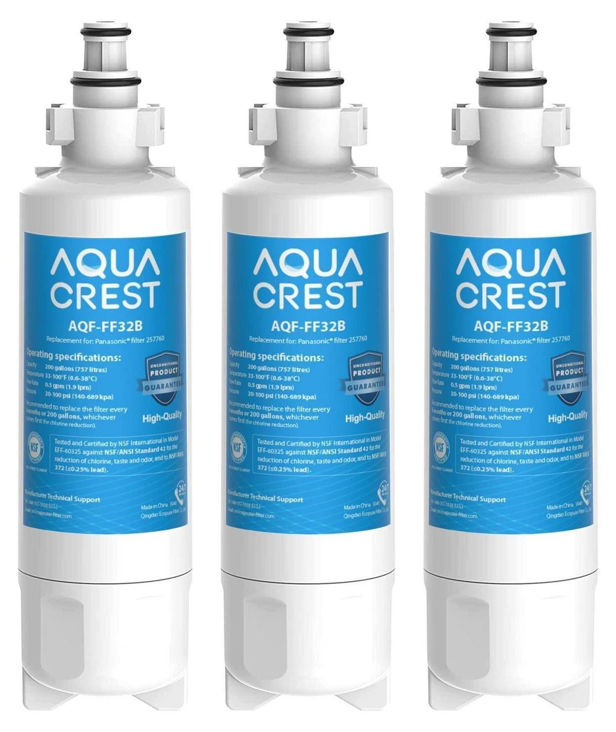 AQUA CREST Waterfilter voor koelkast, set van 3, compatibel met CNRAH-257760, NR-B53V1, NR-BG53V2, NR-B54X1