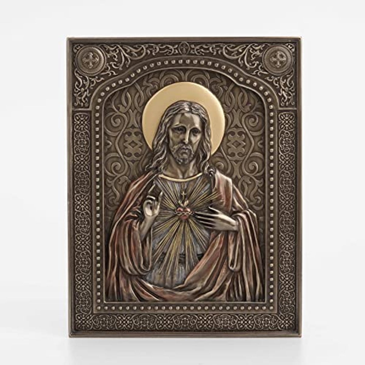 Heilig Hart Sculptuur Wanddecoratie in Brons Afwerking
