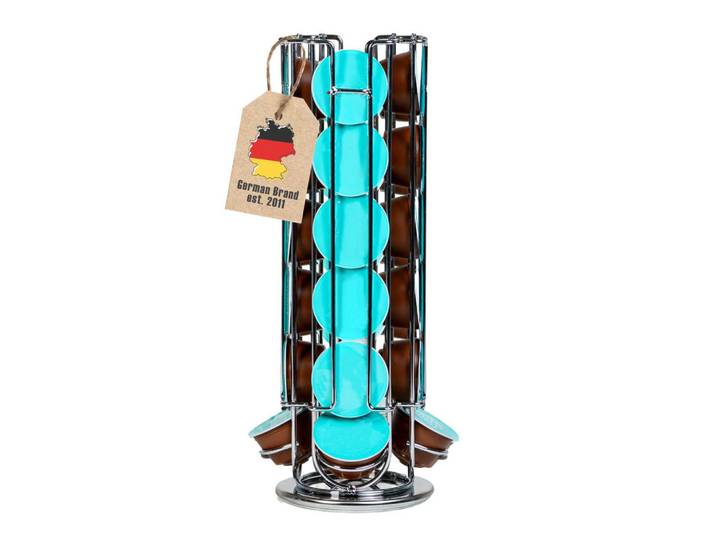 Intirilife Kaffee-Kapselhalter kompatibel mit Dolce Gusto Kapseln (24 Stück), Silberfarben, Metall, 13.5x33x13.5 cm, Küchenzubehör, Küchenhelfer