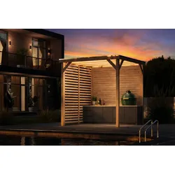 Karibu Pavillon Außenküche (231 x 231 cm - Größe M) Ohne LED Streifen inkl. gratis H-Pfostenanker