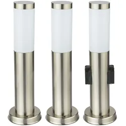 3er Set Steh Leuchten Außen Beleuchtungen Steckdosen Edelstahl Stand Lampen Strahler IP44 E27 Licht