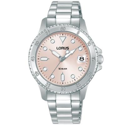 Quarzuhr LORUS "Sports Quarz", rosa (silberfarben, rosé, rosa), Armbanduhren, Damen, silberfarben, Quarzuhr, Armbanduhr, Damenuhr, Edelstahlarmband, analog, Tag