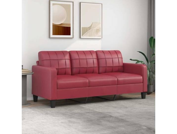 HEFZGDB Weinrotes 3-Sitzer-Sofa 180 cm Kunstleder Langlebiges Polstermöbel mit Metallgestell Schmutzabweisende Sitzgelegenheit für Wohnzimmer Luxuriöses Design Bequeme Polsterung