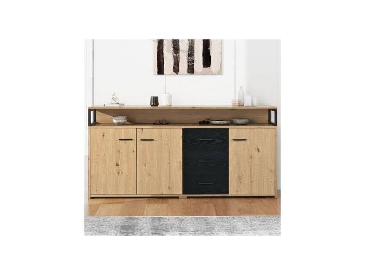 ®TONLRGY Buffet de style industriel avec trois portes et trois tiroirs adapté aux chambres salons et bureaux 150 x 35 x 75 9 cm