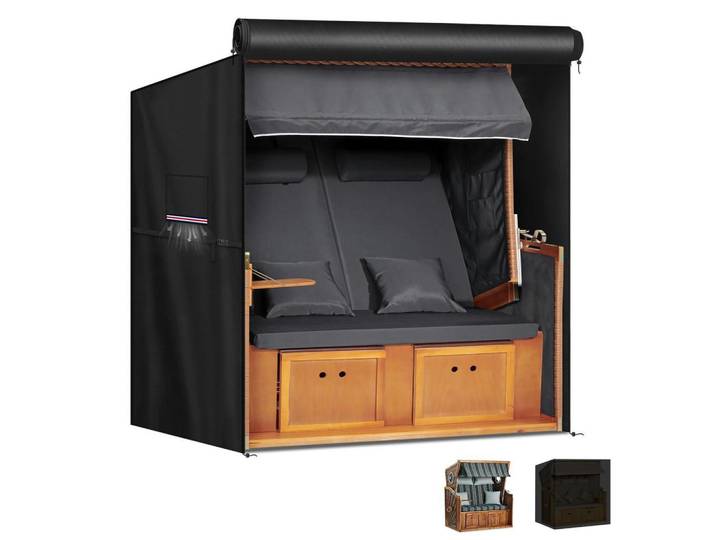 Strandkorb Abdeckplane 155x95x165/145cm Wasserdicht 420D Oxford, Schwarz, Kunststoff, 155x95x165 cm, Gartenzubehör, Abdeckung für Gartenmöbel