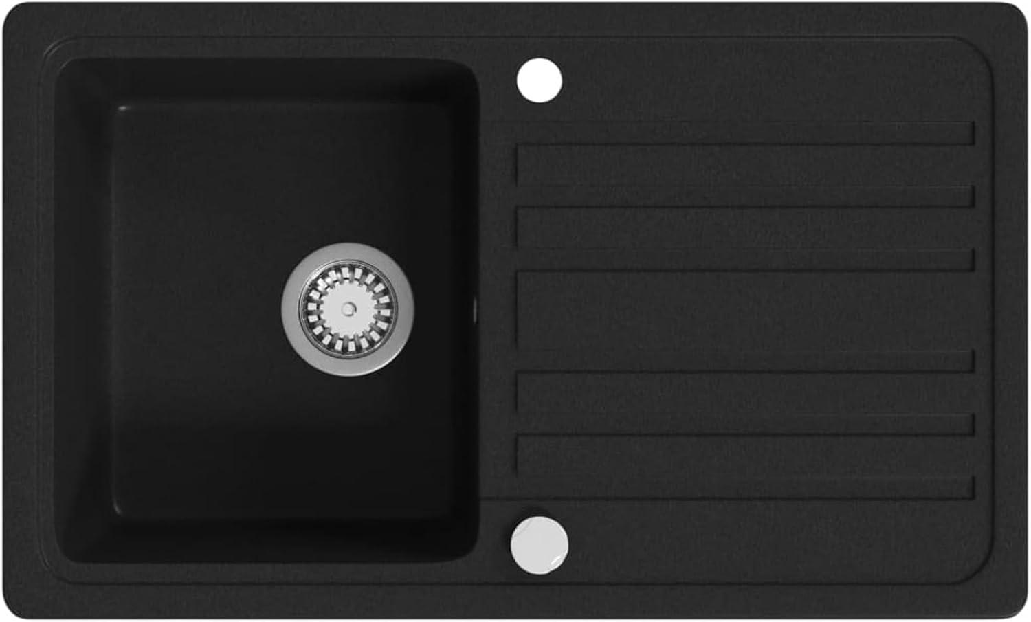 Granitspüle mit Abtropffläche, kompakte Einbauspüle für kleine Küchen, hitzebeständig bis 280 °C