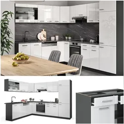 VICCO KÜCHENZEILE R-LINE ECKKÜCHE WINKEL KÜCHE EINBAUKÜCHE KÜCHENBLOCK ANTHRAZIT WEISS HOCHGLANZ