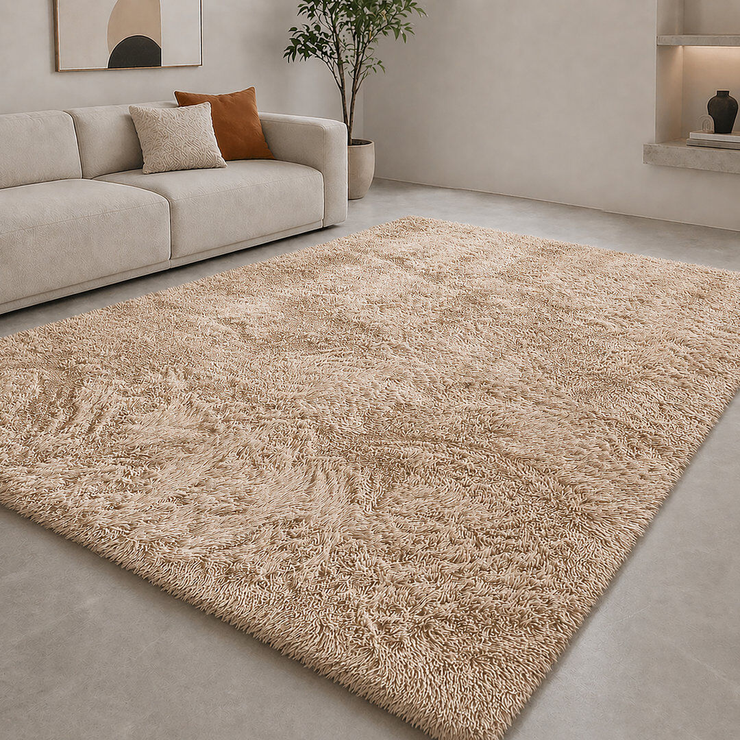 Aspire Homeware Beige Shaggy Area Rug Soft Plush Indoor Carpet BEIGE Rectangle 160cm Width X 230cm Length