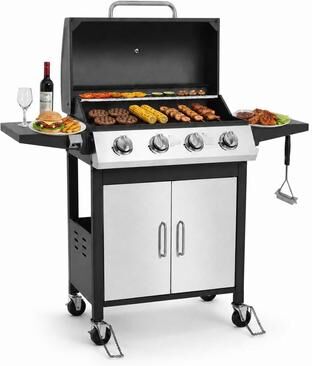 4-Burner 40000 BTU Stainless Steel Propane BBQ Grill w/ Side Tables