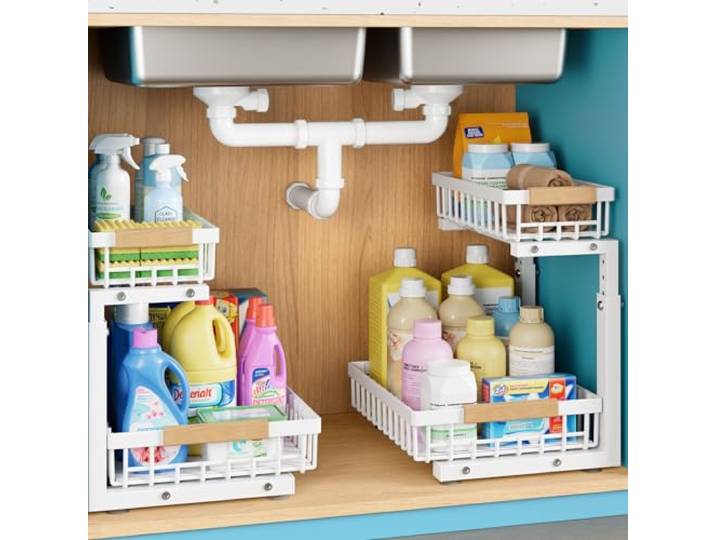Jusdyrack Rangement Sous Evier\,Métal 2 Packs Rangement Sous Evier Cuisine\,Robuste Organisateur Sous Evier Et Organisation De Pour La Cuisine\,Salle De Bain(Blanc)
