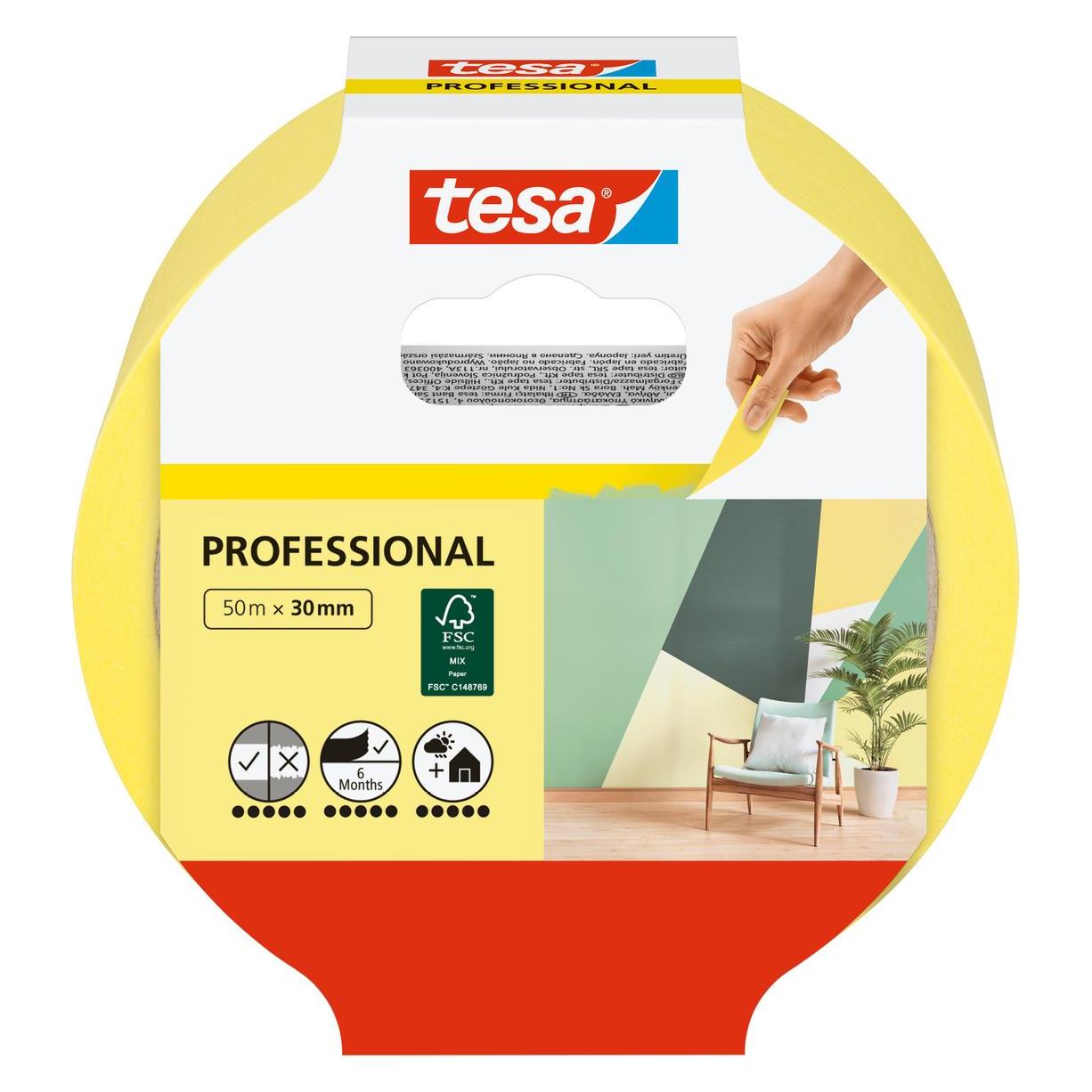 tesa Malerkrepp PROFESSIONAL, Malerband für besonders präzises Abkleben (30 mm) (56299-00000-00)