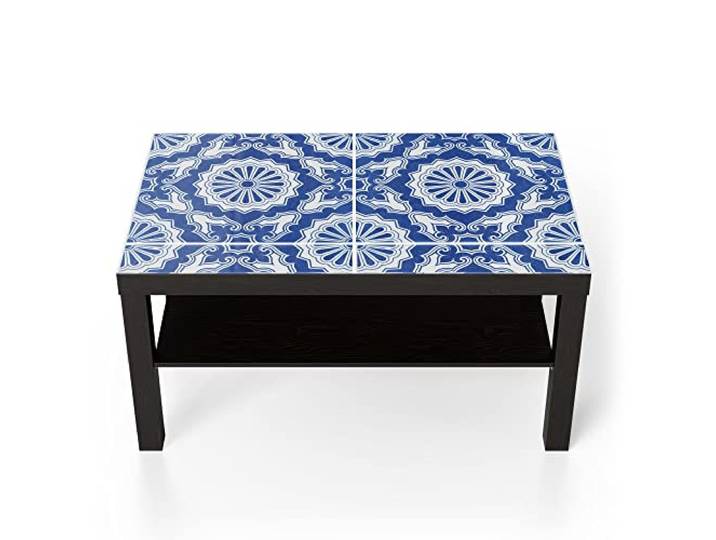 DEQORI Glastisch schwarz groß 90x50 cm Motiv Glasierte Keramikfliesen ausgefallener Beistelltisch aus Glas Hochglanz Couchtisch fürs Wohnzimmer moderner Couch Tisch mit Design
