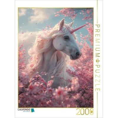 CALVENDO Puzzle Rosiges Einhorn: Kirschblütenzauber | 2000 Teile Lege-Größe 90x67cm Foto-Puzzle für glückliche Stunden