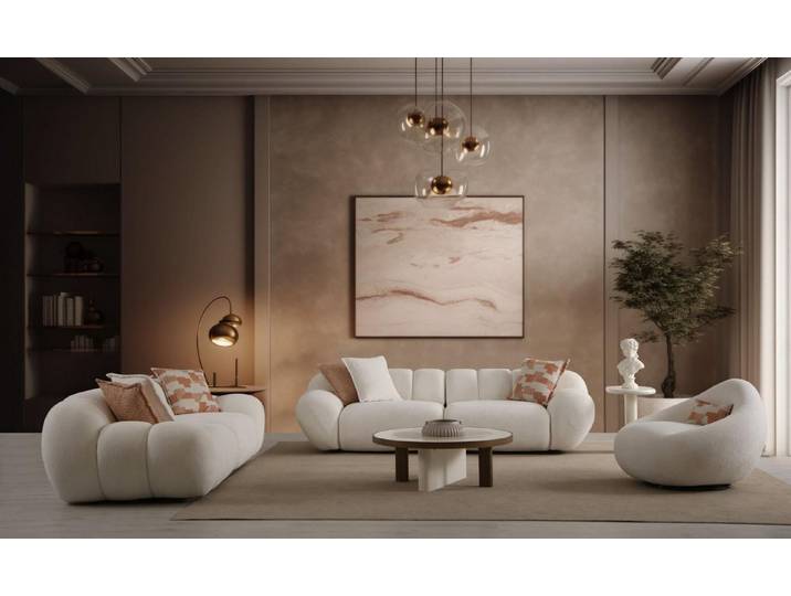 JVmoebel Polstergarnitur JVMoebel Weiße Sofagarnitur mit Sessel und Couchtisch, (Set, 3-tlg)