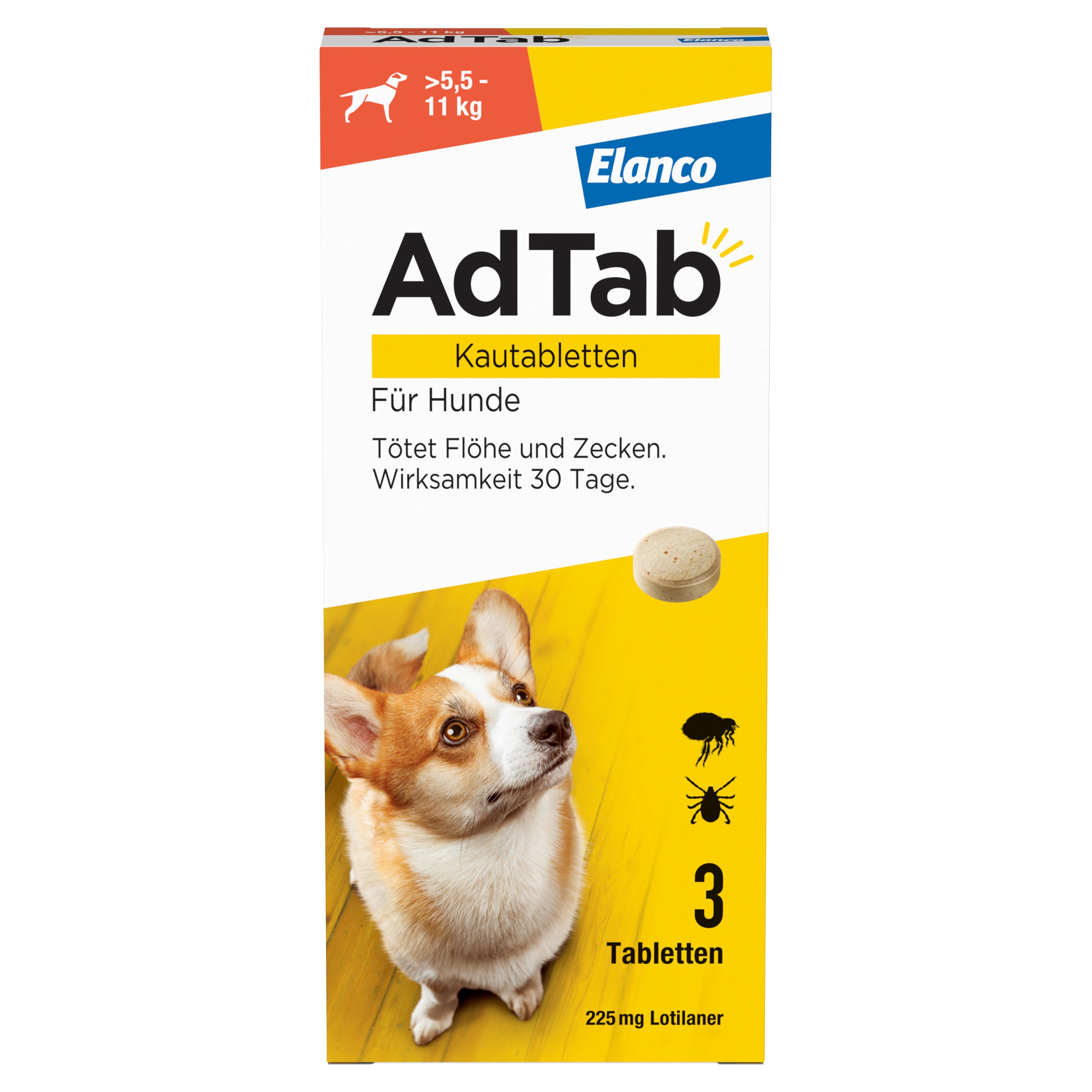 AdTab Hund über 5,5 bis 11 kg 225 mg (Doppelpack) 2x3 St Kautabletten