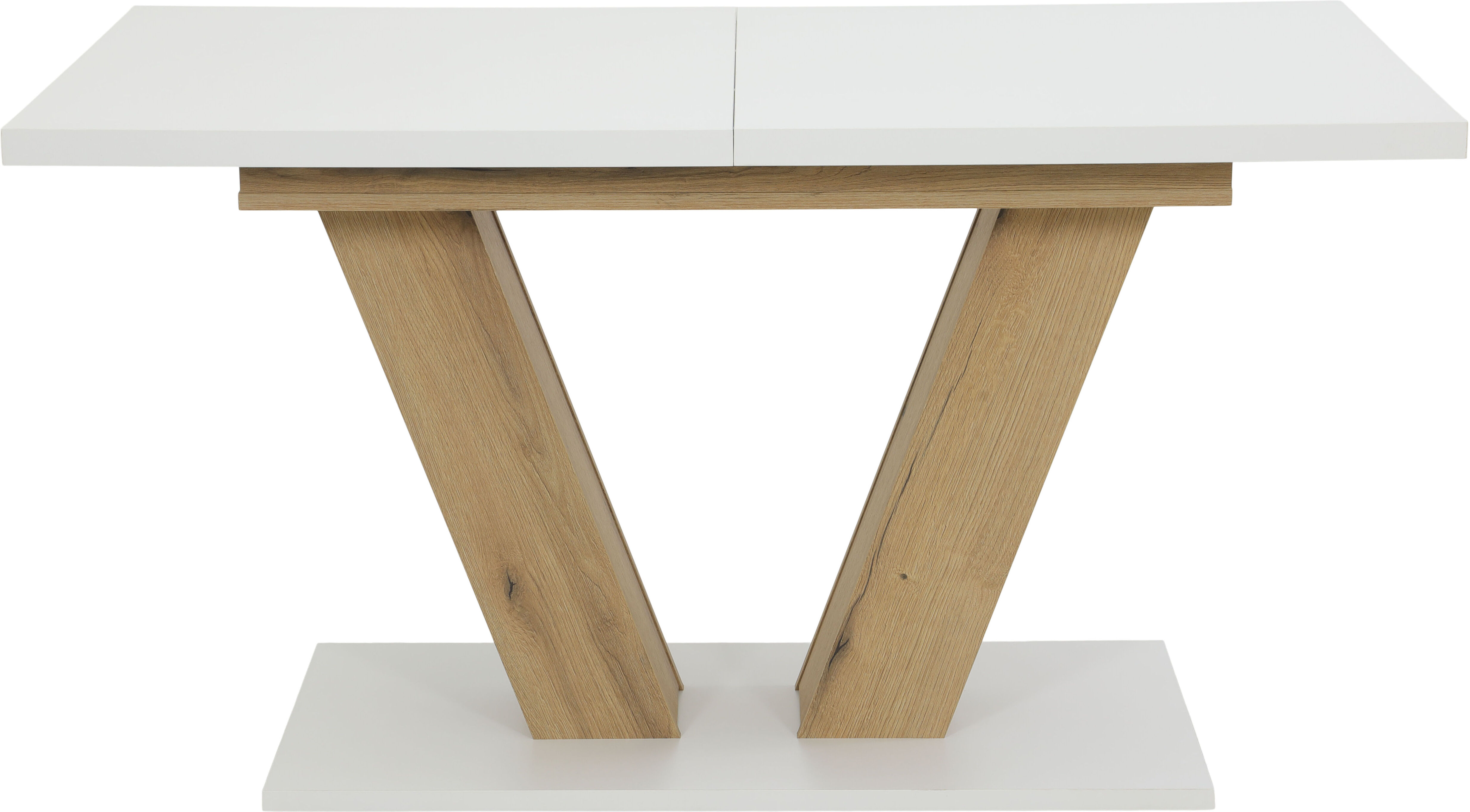 Säulen-Esstisch HELA "HAMM", weiss (weiß, evoke eiche, weiß, evoke eiche, weiß, evoke eiche), B:140cm H:76cm T:90cm, Tische, Säulen-Esstisch, ausziehbar,ABS-Kante,Melamin,Synchronauszug,Säule,Bodenplatte weiß, evoke eiche, weiß, evoke eiche, weiß, evoke e