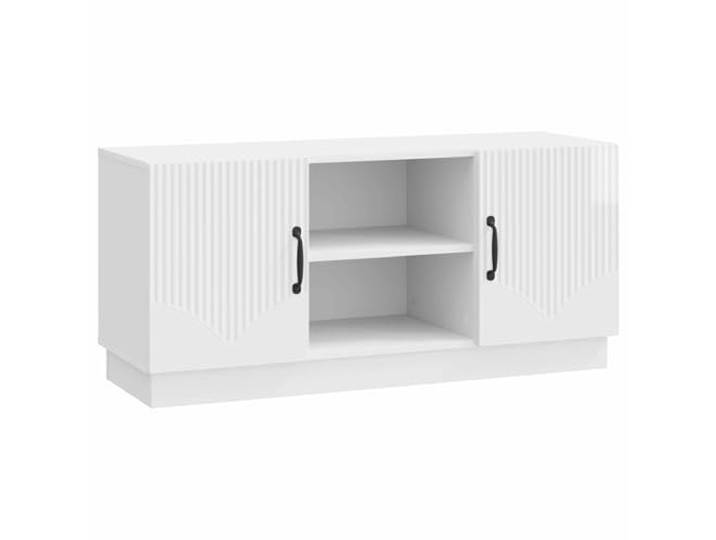 KGFHERENB TV Lowboard Hochglanz Weiß 102x34,5x47 cm TV-Schrank Vielseitiges Entertainment Center fürs Wohnzimmer mit 2 Schwenktüren und Regalboden für ordentliche Aufbewahrung.