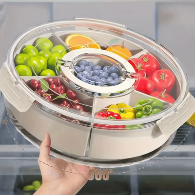 Inspire Curations Divided Rotating Snack Serving Tray With Lid & Handle 6 Grids Round