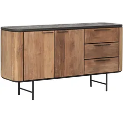 Sideboard Soho aus recyceltem Teakholz, modern massiv, Natur und Schwarz, 160 cm, Metallgestell