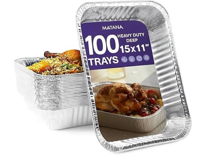 MATANA 100 XL Große Aluschalen – 37×27 cm (5000 ml), 7 cm tief Schwerlast-Aluminium Backofen- & Grillschalen – Robuste Auflaufformen, Stapelbar, Ofen- & Gefrierschrankgeeignet