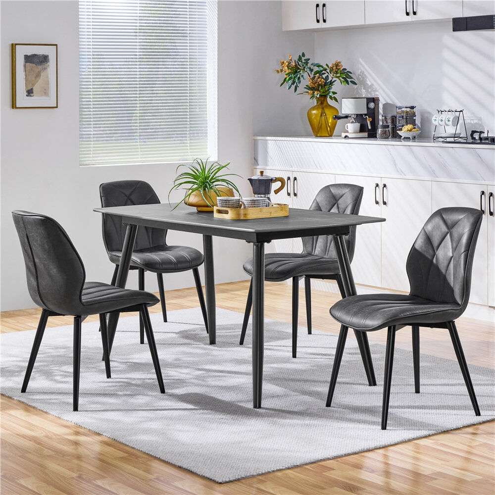 Yaheetech 82cm H Upholstered Dining Chair Side Chair PU Leather/Dark Grey 82cm H X 44cm W X 58.5cm D